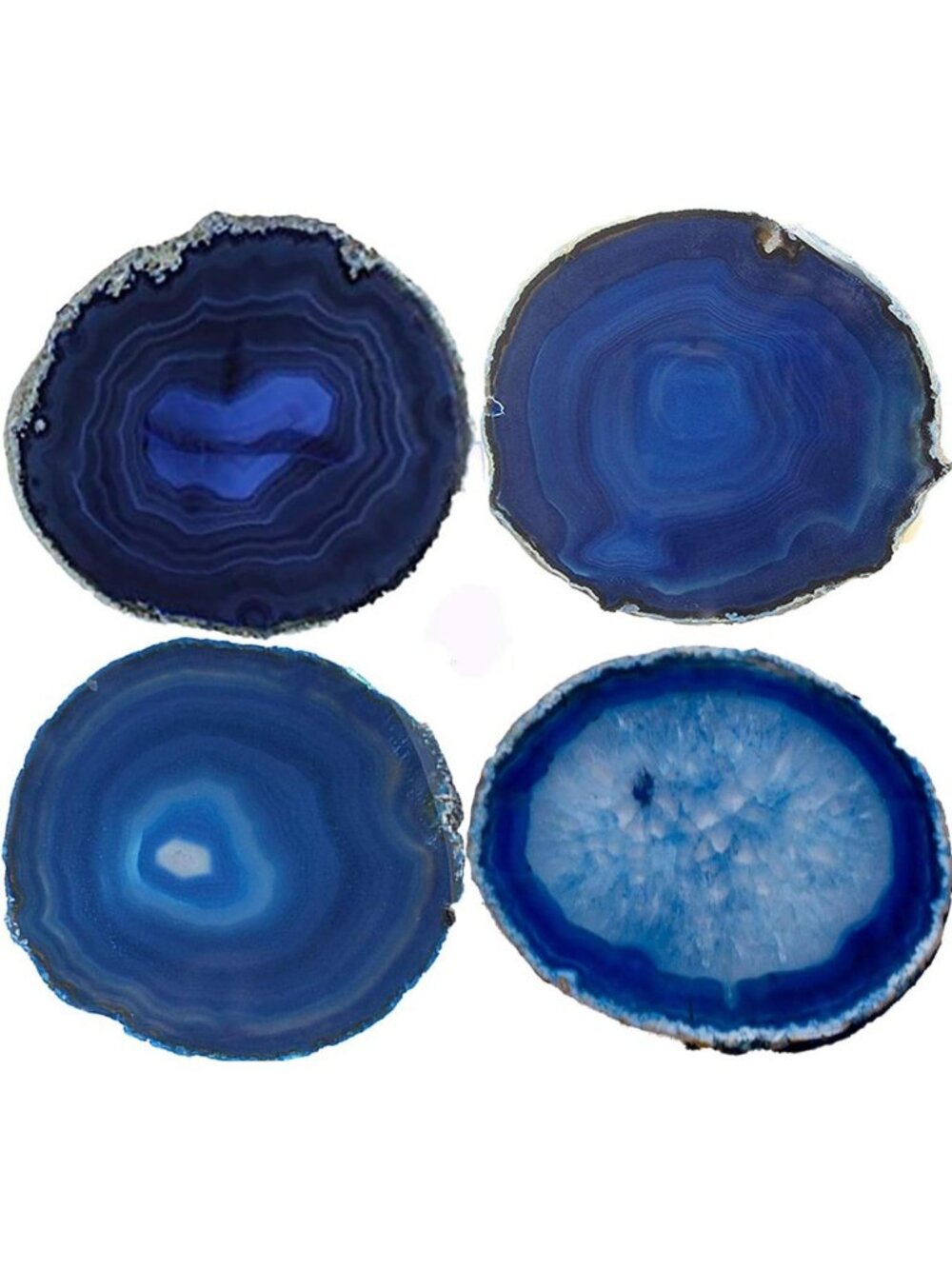 Dyed Blue Brazilian Agate Coasters Set of 4 | Polished Natural Geode Decor